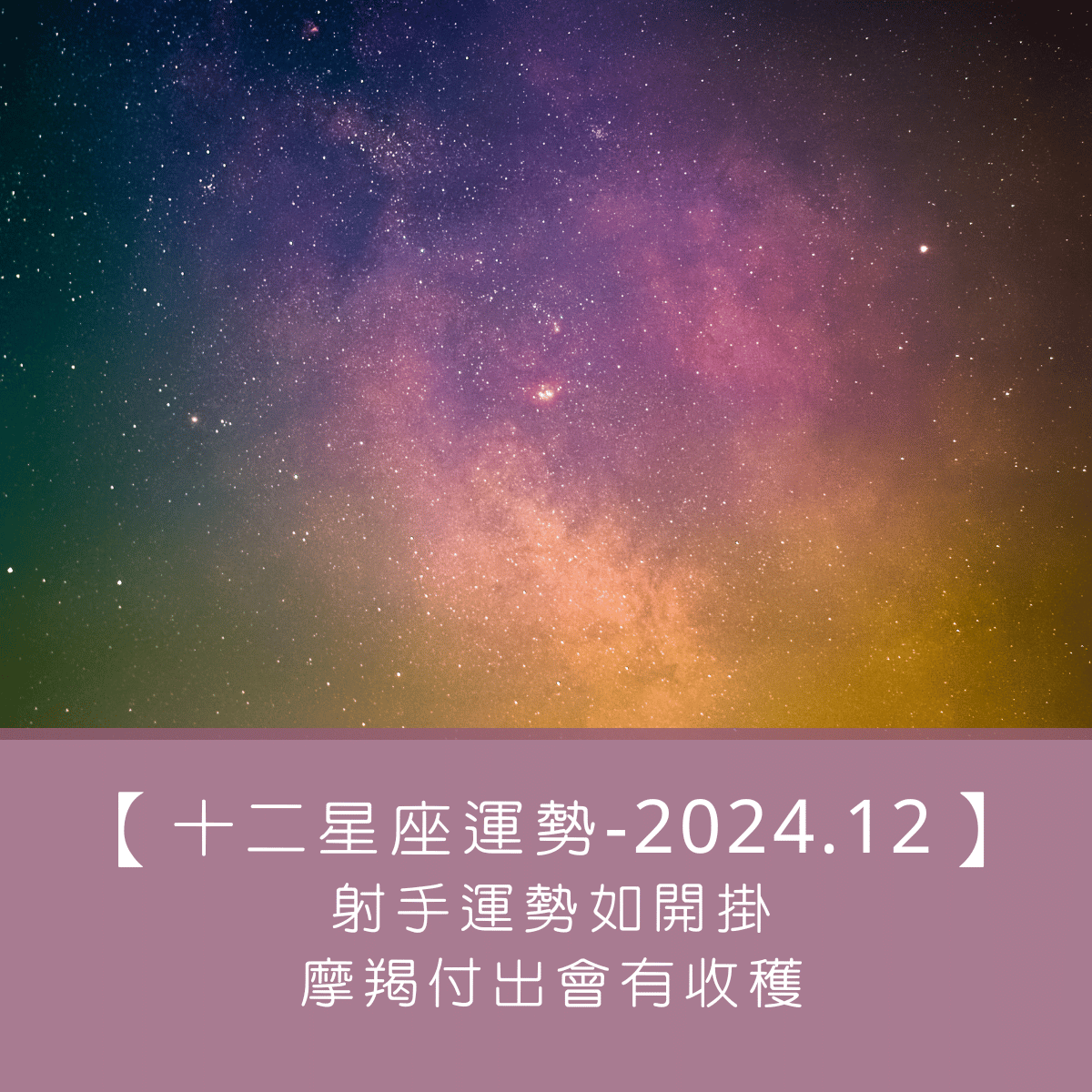 【十二星座運勢】2024年12月｜ 射手座運勢如開掛、摩羯座付出有收穫！